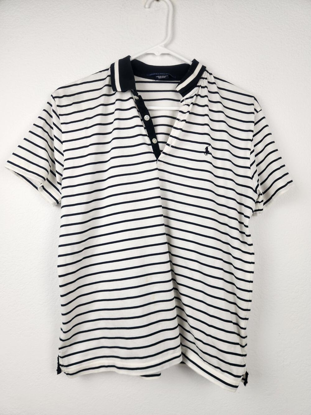 Ralph Lauren Golf Polo Shirt Black White Striped Women Size Medium Short Sleeve